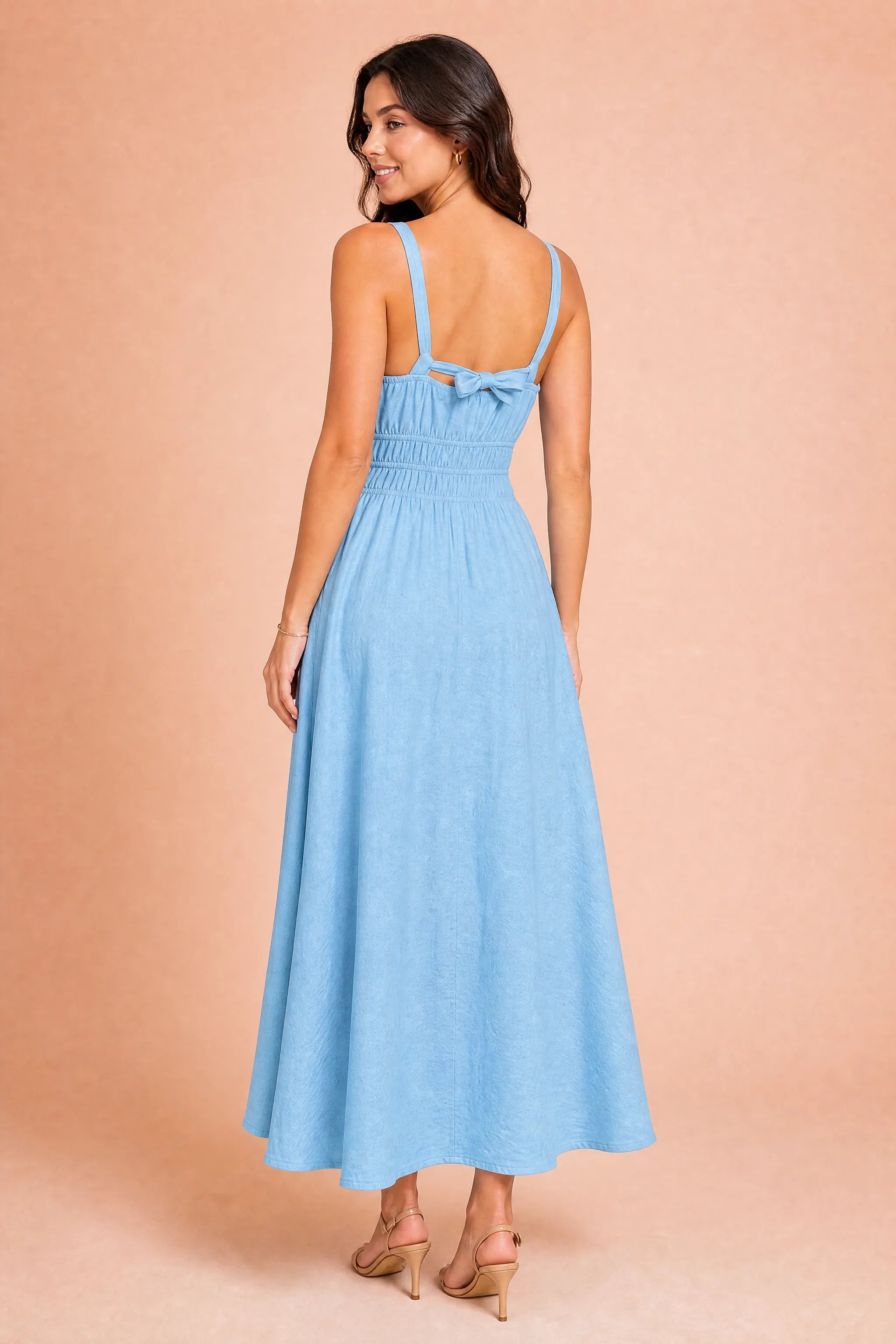 Robe longue smockée dos nu | Vue de dos | Lounelle Paris