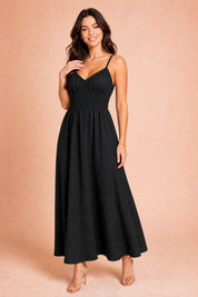 Robe longue smockée dos nu | Variante Noir | Lounelle Paris