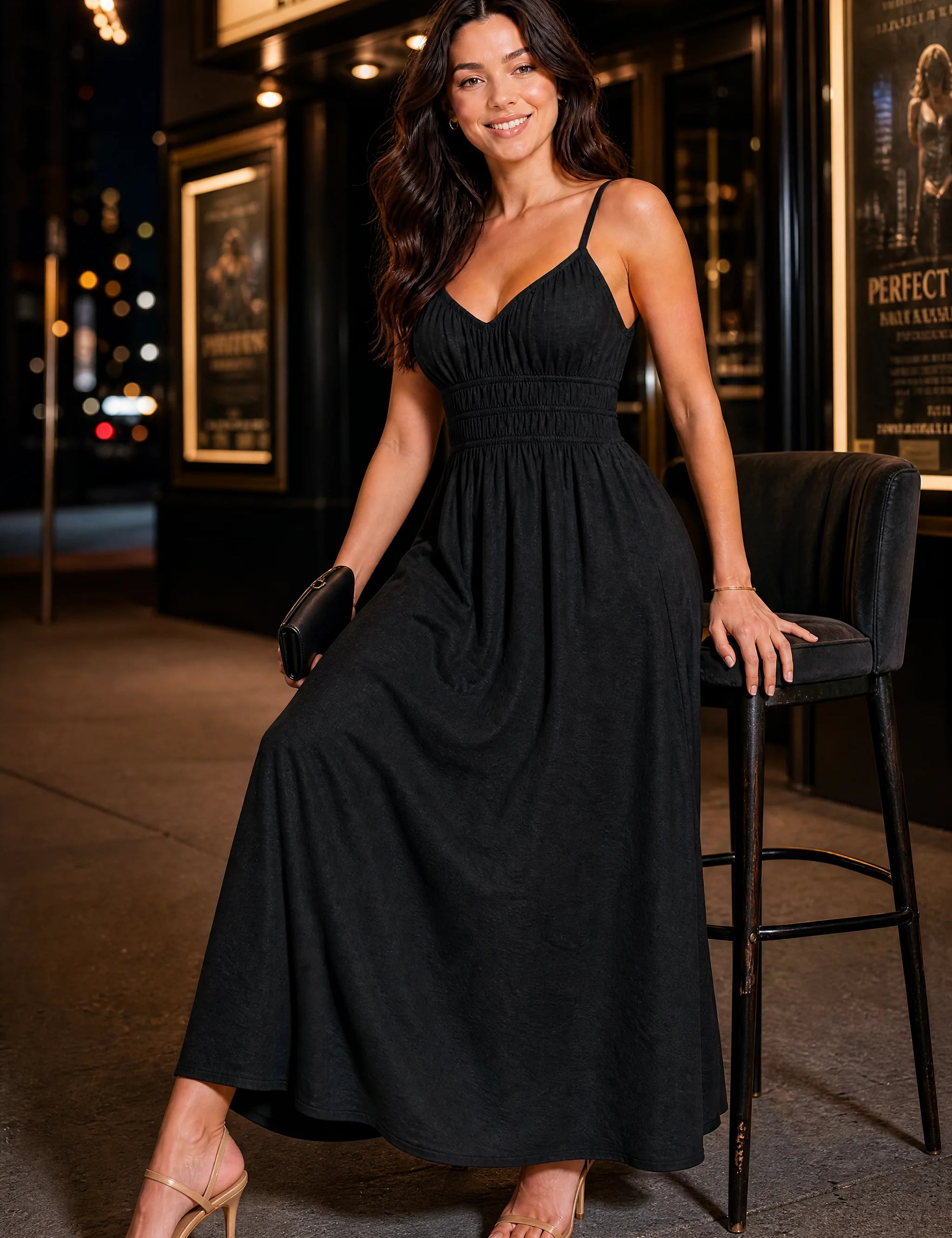 Robe longue smockée dos nu | Variante Noir - Lifestyle | Lounelle Paris