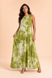 Robe longue tie-dye | Variante Vert | Lounelle Paris
