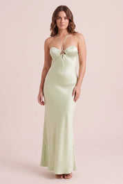 Robe longue vert clair à dos nu | Porté sur une autre silhouette | Lounelle Paris