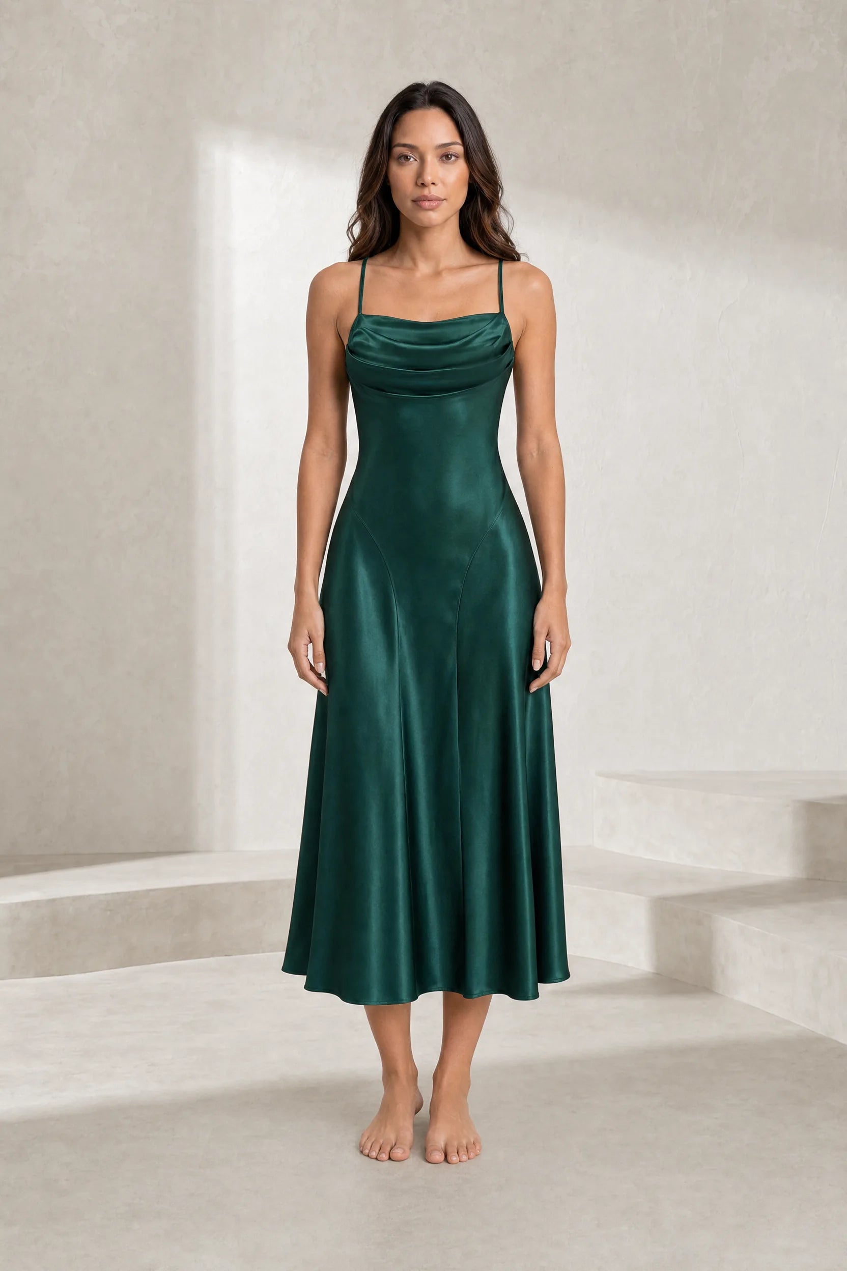 Robe longue vert foncé dos lacé | Lounelle Paris