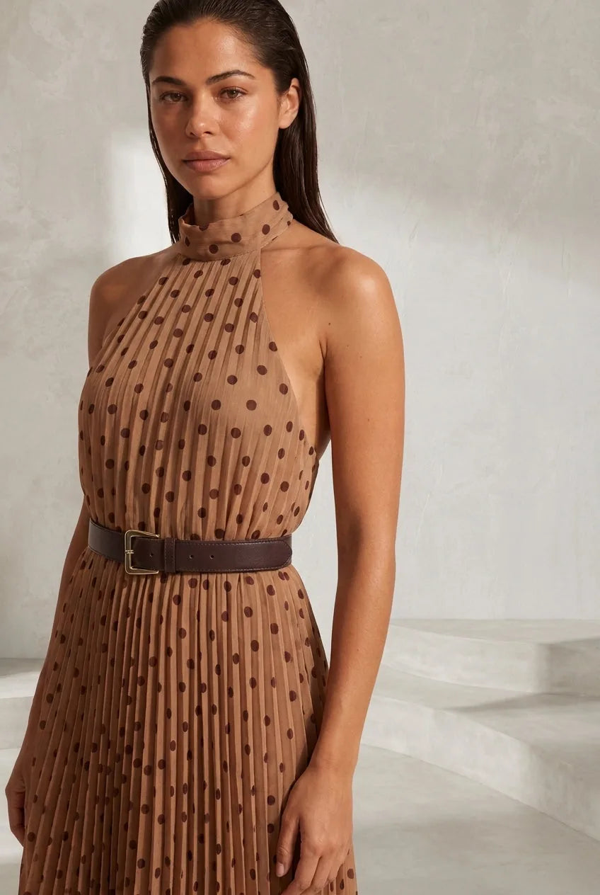 Robe marron à pois col licou | Lounelle Paris