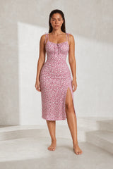 Robe midi florale à fente
