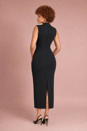 Robe noire col montant sans manches | Vue de dos | Lounelle Paris