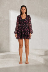 Robe noire fleurie décolleté en V