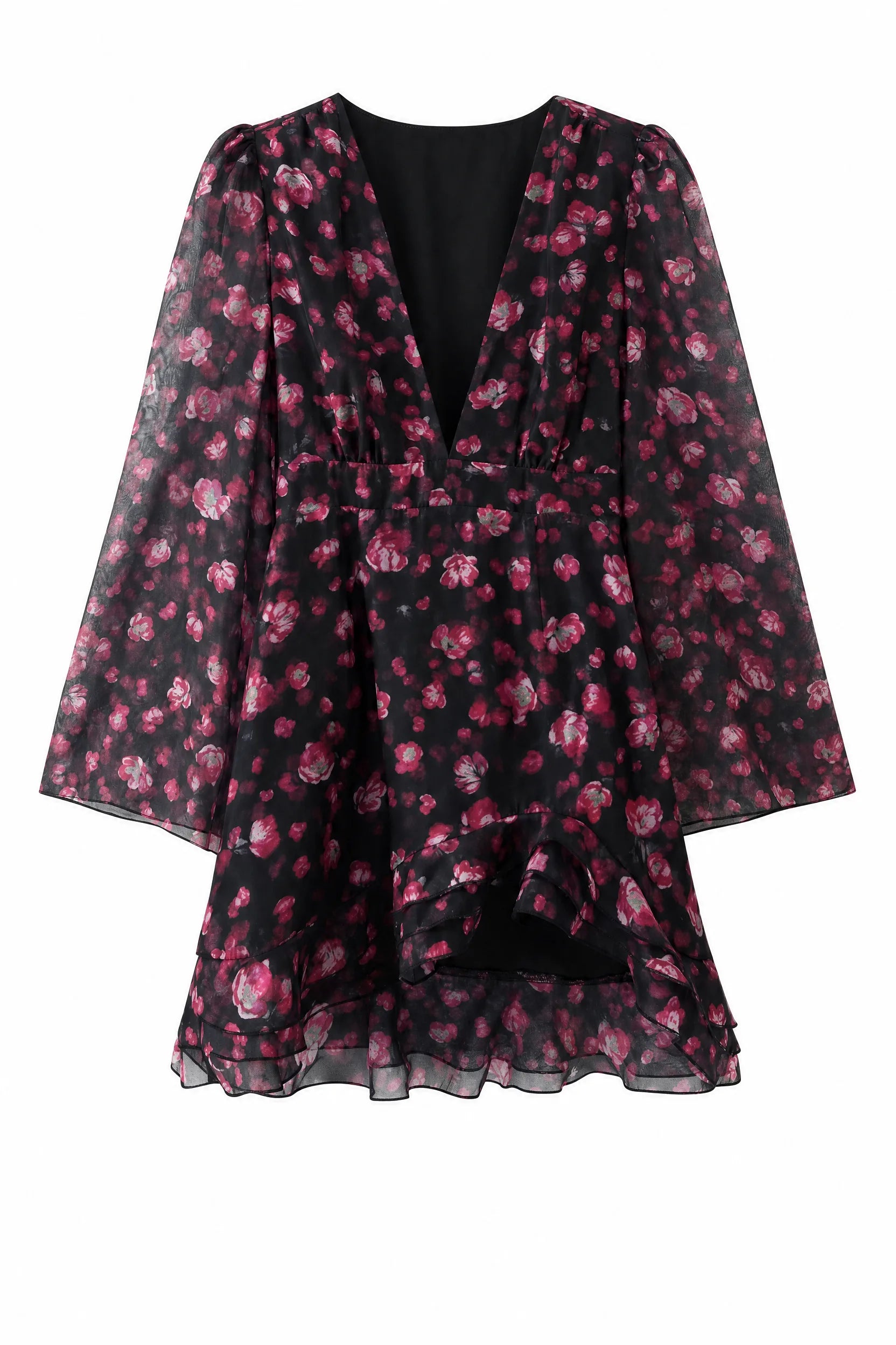 Robe noire fleurie décolleté en V | Lounelle Paris