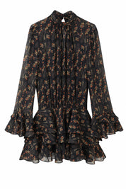Robe noire imprimée à volants | Lounelle Paris