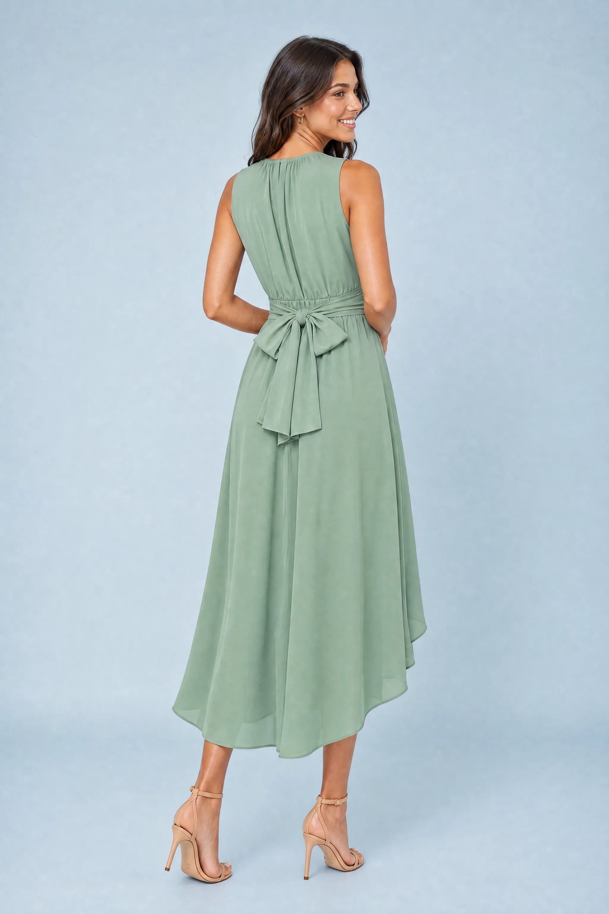 Robe vert menthe asymétrique sans manches | Vue de dos | Lounelle Paris