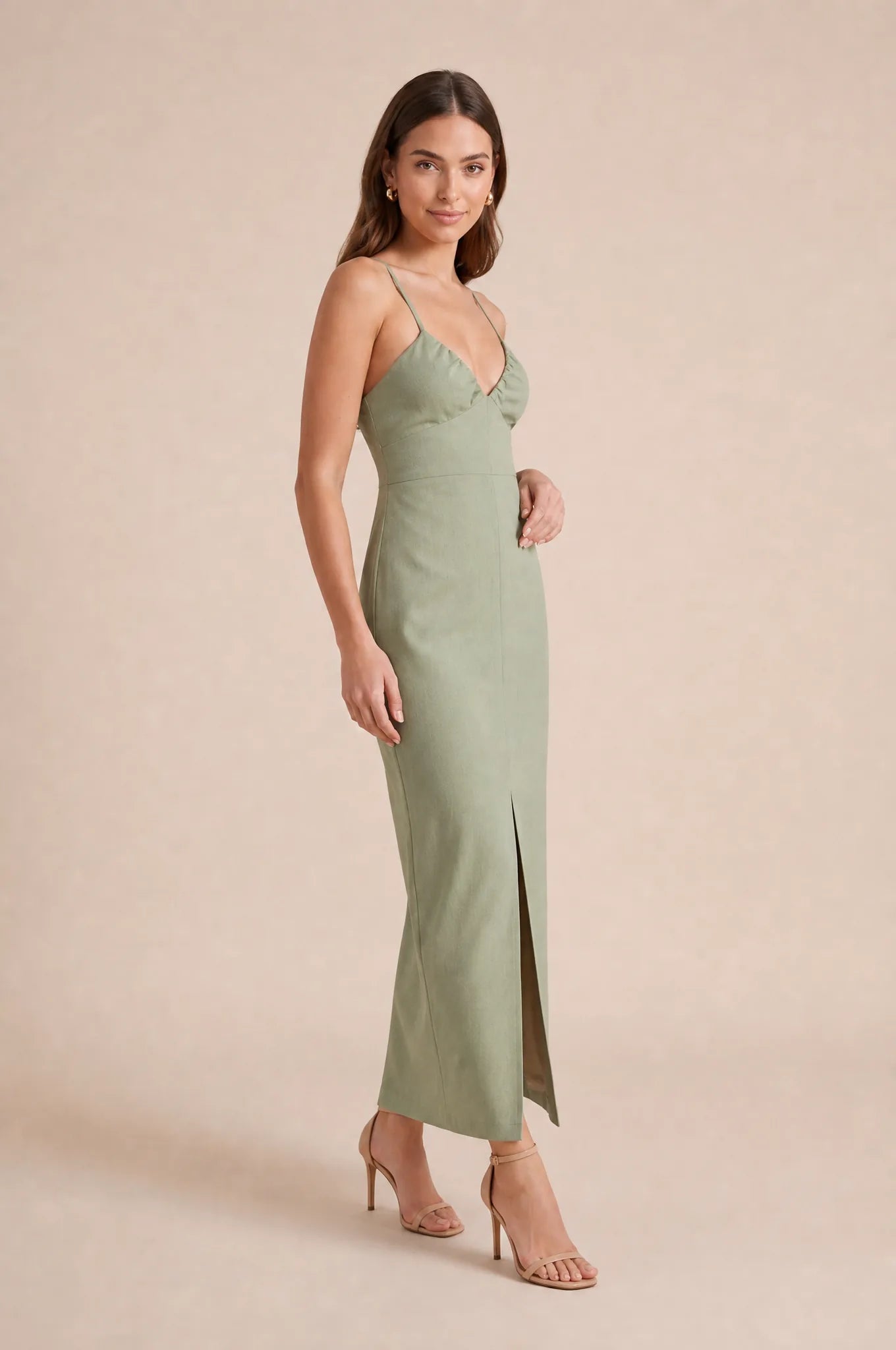 Robe verte longue dos nu | Vue de profil | Lounelle Paris