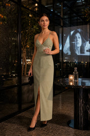 Robe verte longue dos nu | Deuxième photo lifestyle | Lounelle Paris