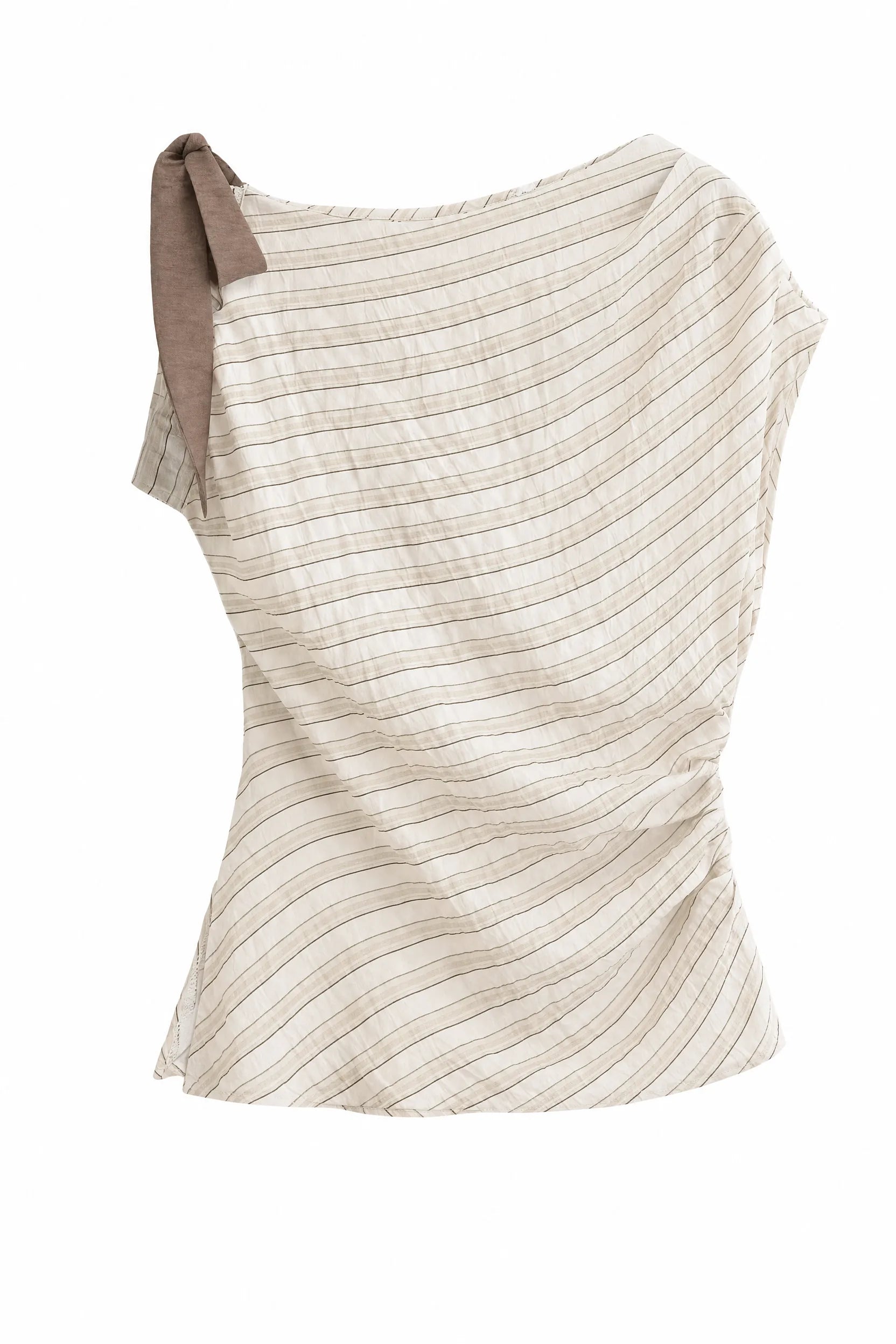 Top beige asymétrique épaule dénudée | Lounelle Paris