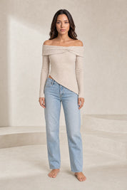 Top beige épaules dénudées asymétrique | Lounelle Paris