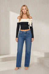 Black Two-Tone Off-Shoulder Top