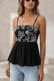 Top noir encolure carrée dos smocké | Lounelle Paris