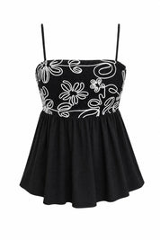 Top noir encolure carrée dos smocké | Lounelle Paris