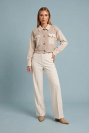 Veste beige en velours pied-de-poule | Vue de face | Lounelle Paris