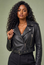 Veste biker noire asymétrique | Vue rapprochée | Lounelle Paris