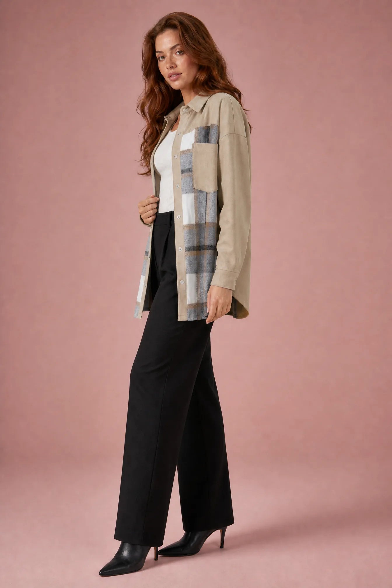Veste chemise ample à carreaux à carreaux | Vue de profil | Lounelle Paris