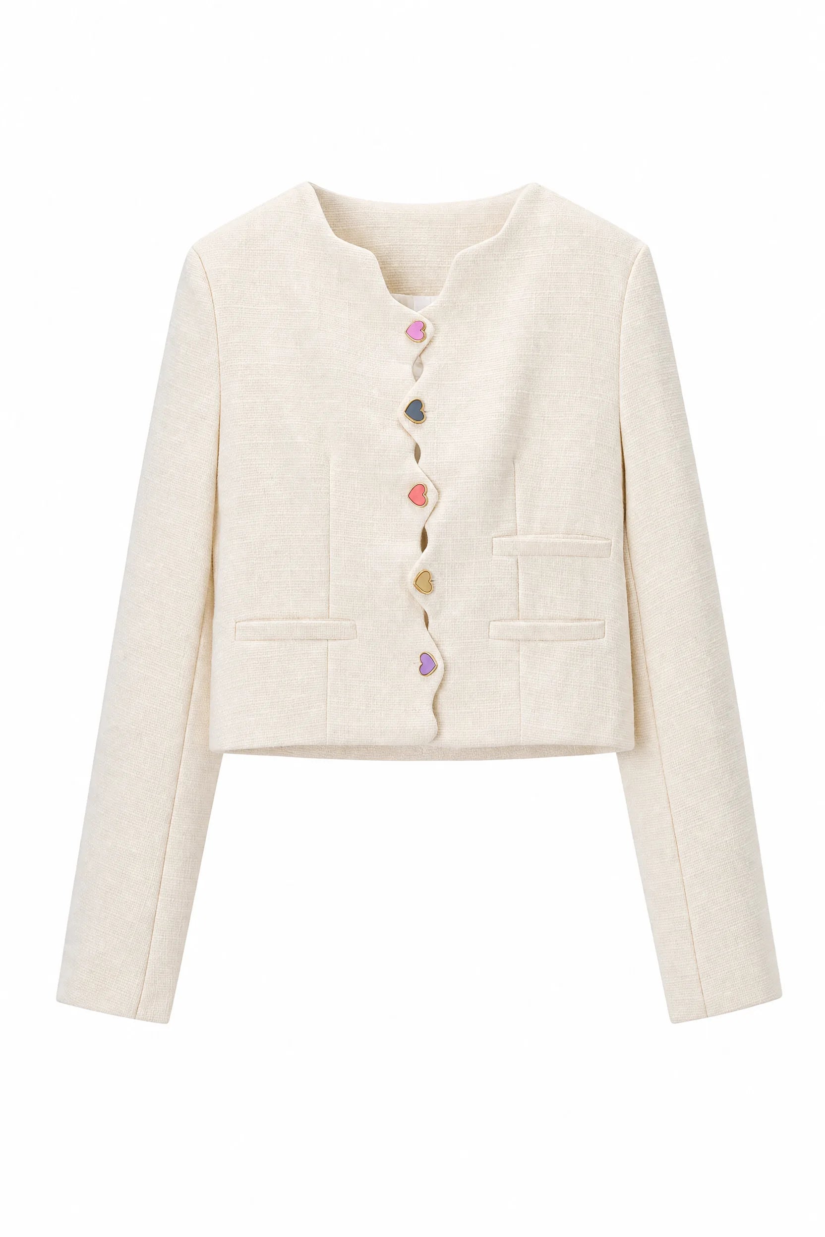 Veste courte abricot à boutons cœur | Lounelle Paris