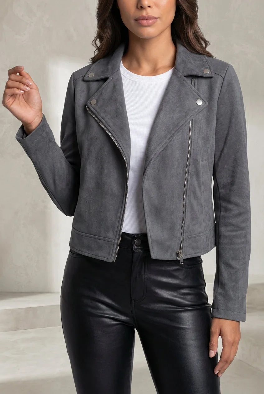 Veste courte suédine zip asymétrique | Lounelle Paris