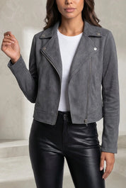 Veste courte suédine zip asymétrique | Lounelle Paris