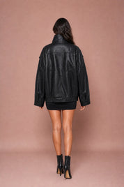 Veste en cuir ample col montant | Vue de dos | Lounelle Paris