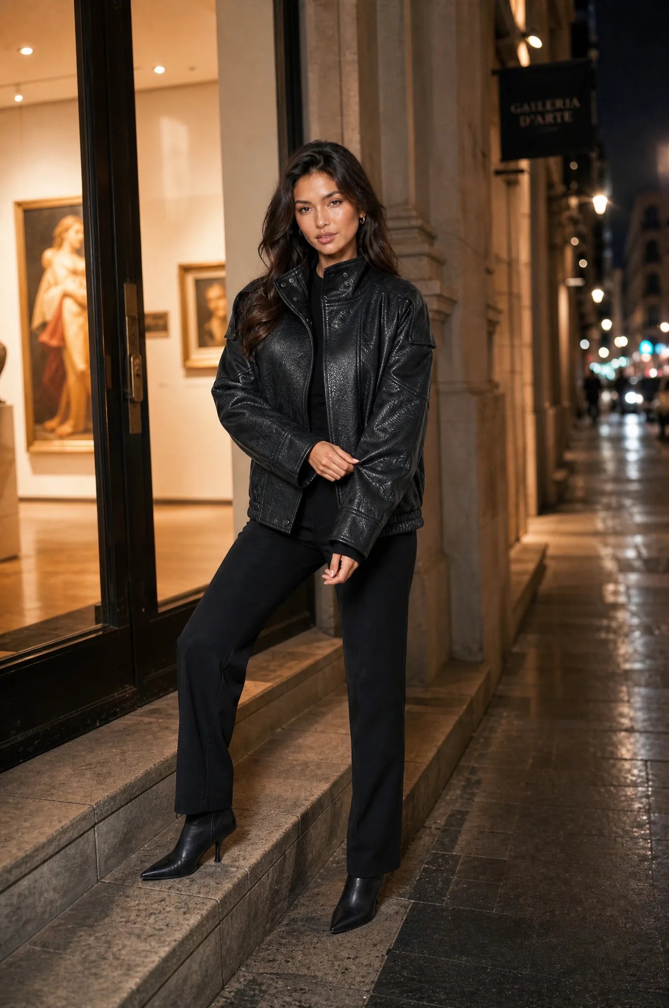 Veste en cuir ample col montant | Deuxième photo lifestyle | Lounelle Paris