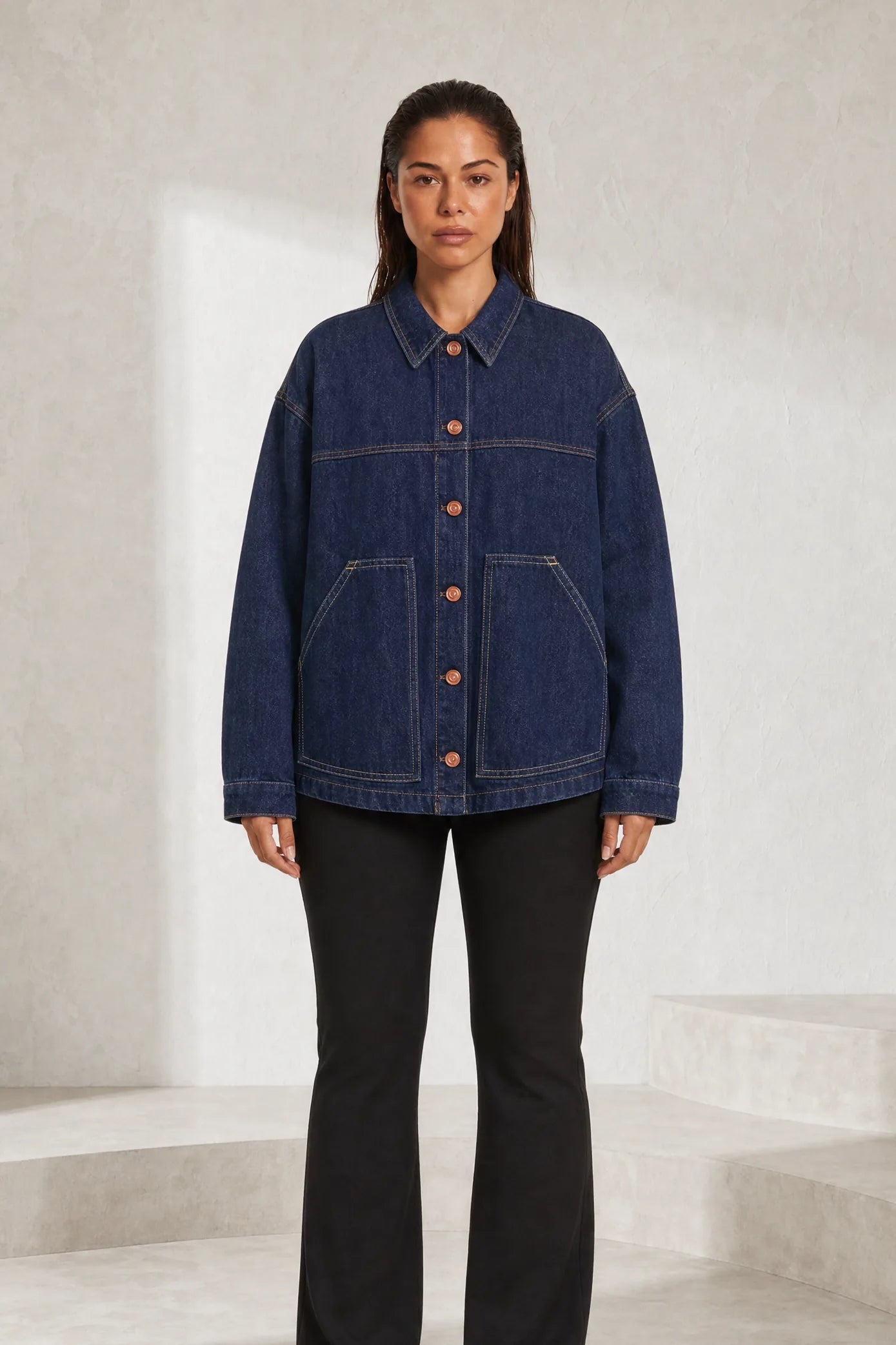 Veste en jean bleu foncé ample | Lounelle Paris