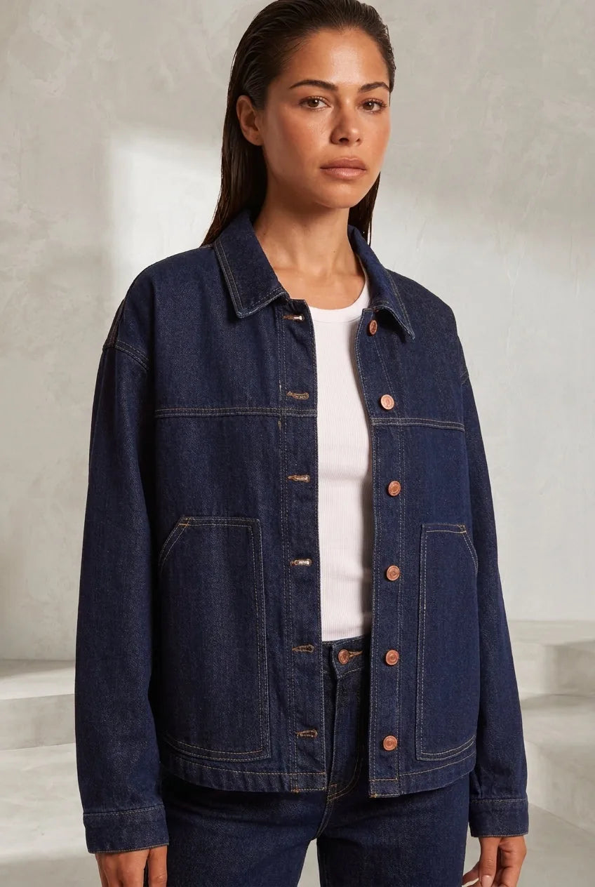 Veste en jean bleu foncé ample | Lounelle Paris
