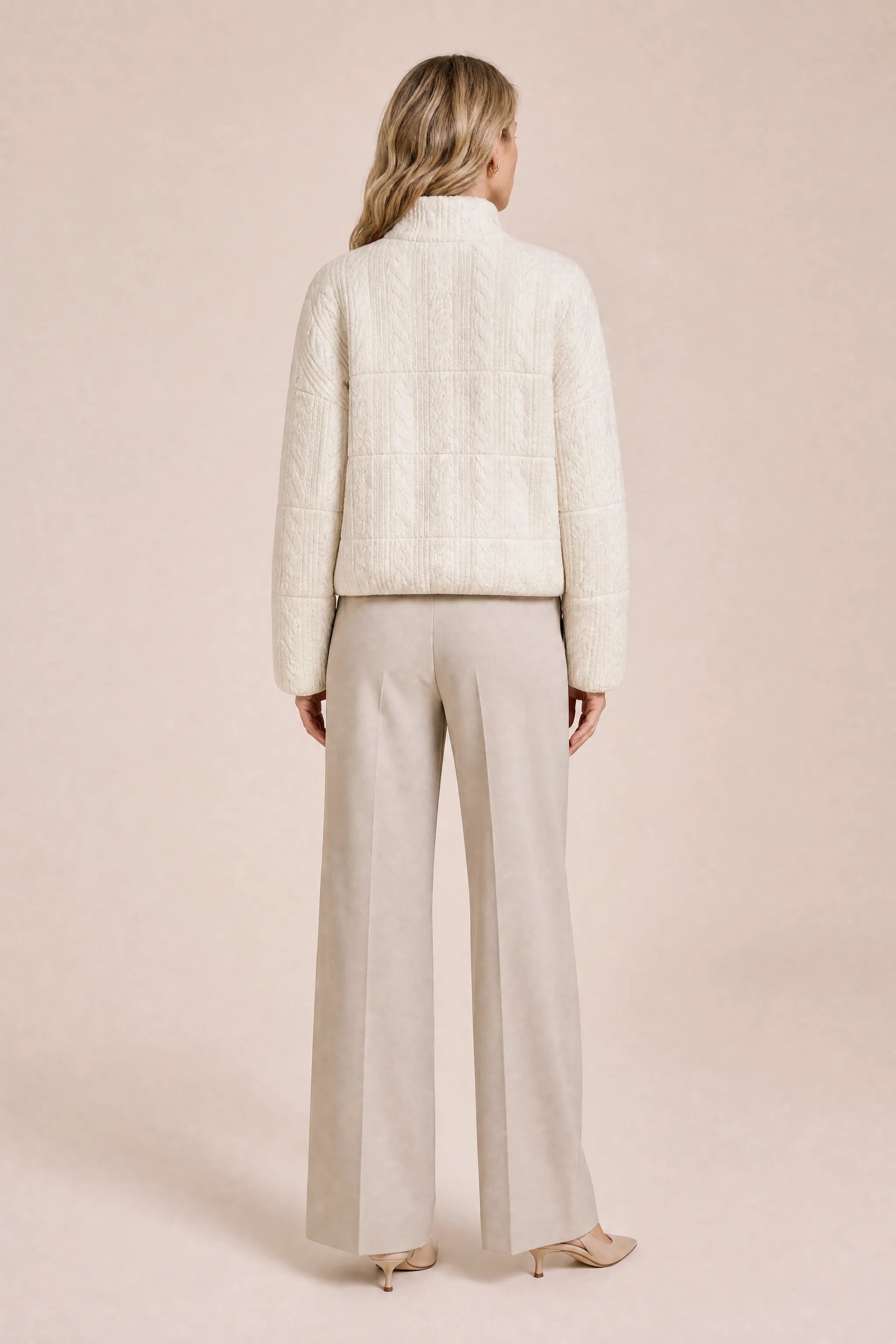 Veste maille beige col montant | Vue de dos | Lounelle Paris