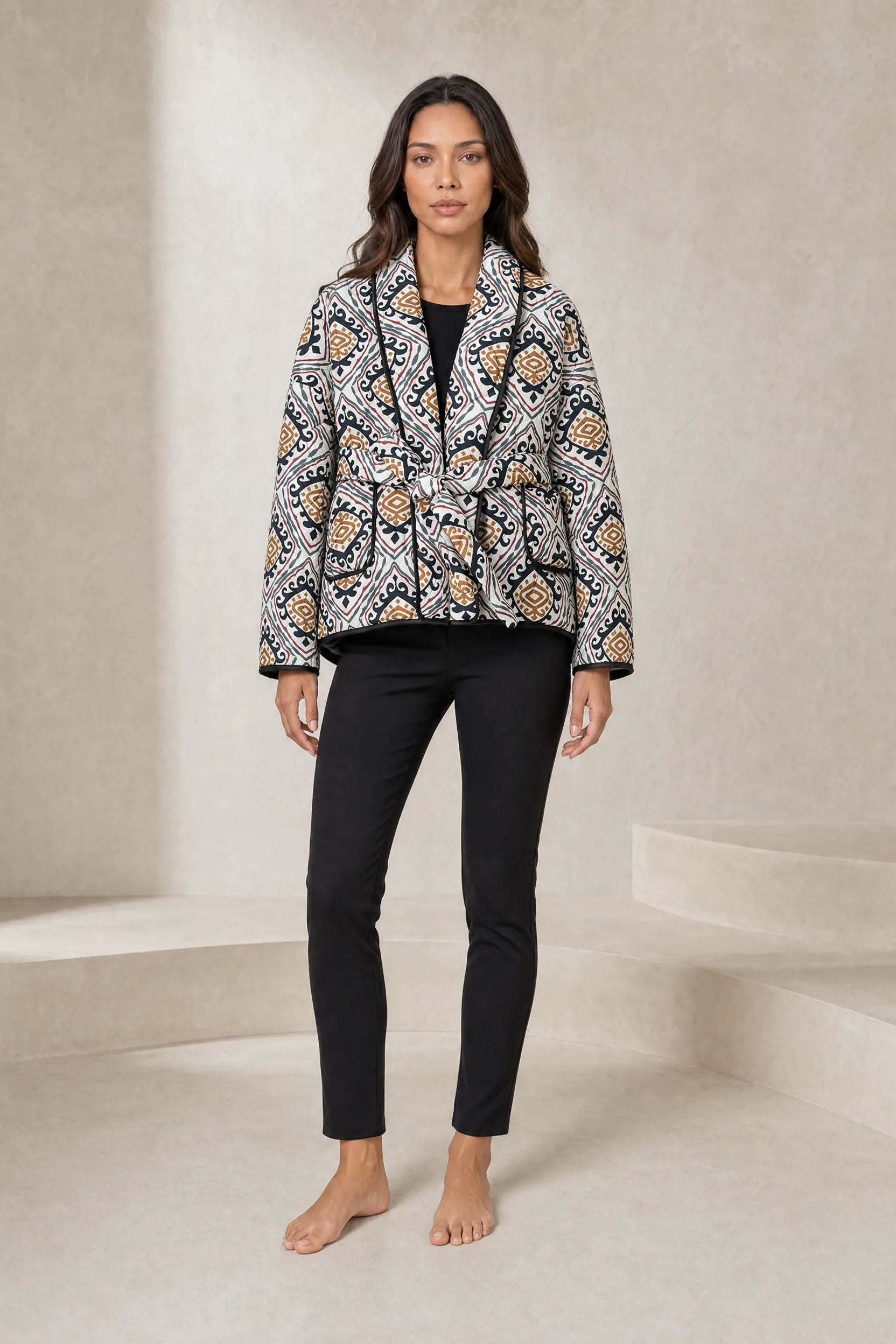 Veste matelassée à imprimé col châle | Lounelle Paris
