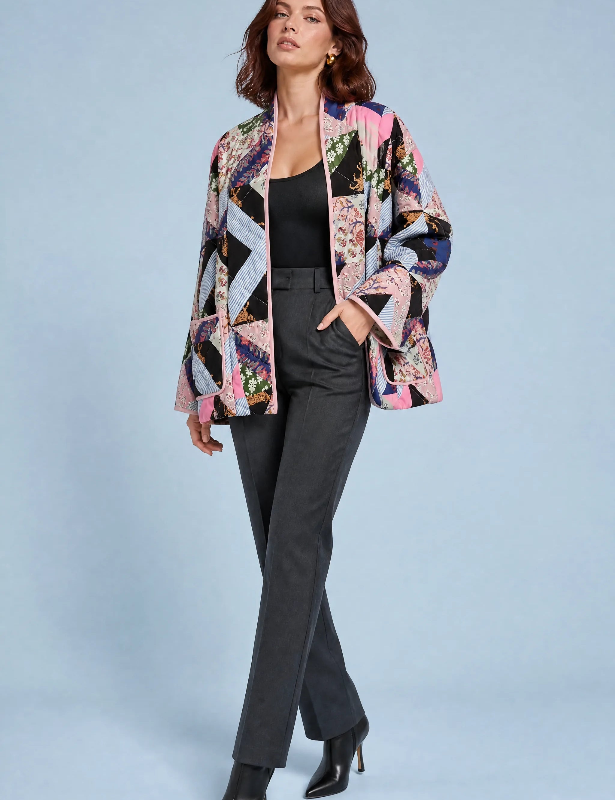 Veste matelassée imprimée ample | Vue de face | Lounelle Paris