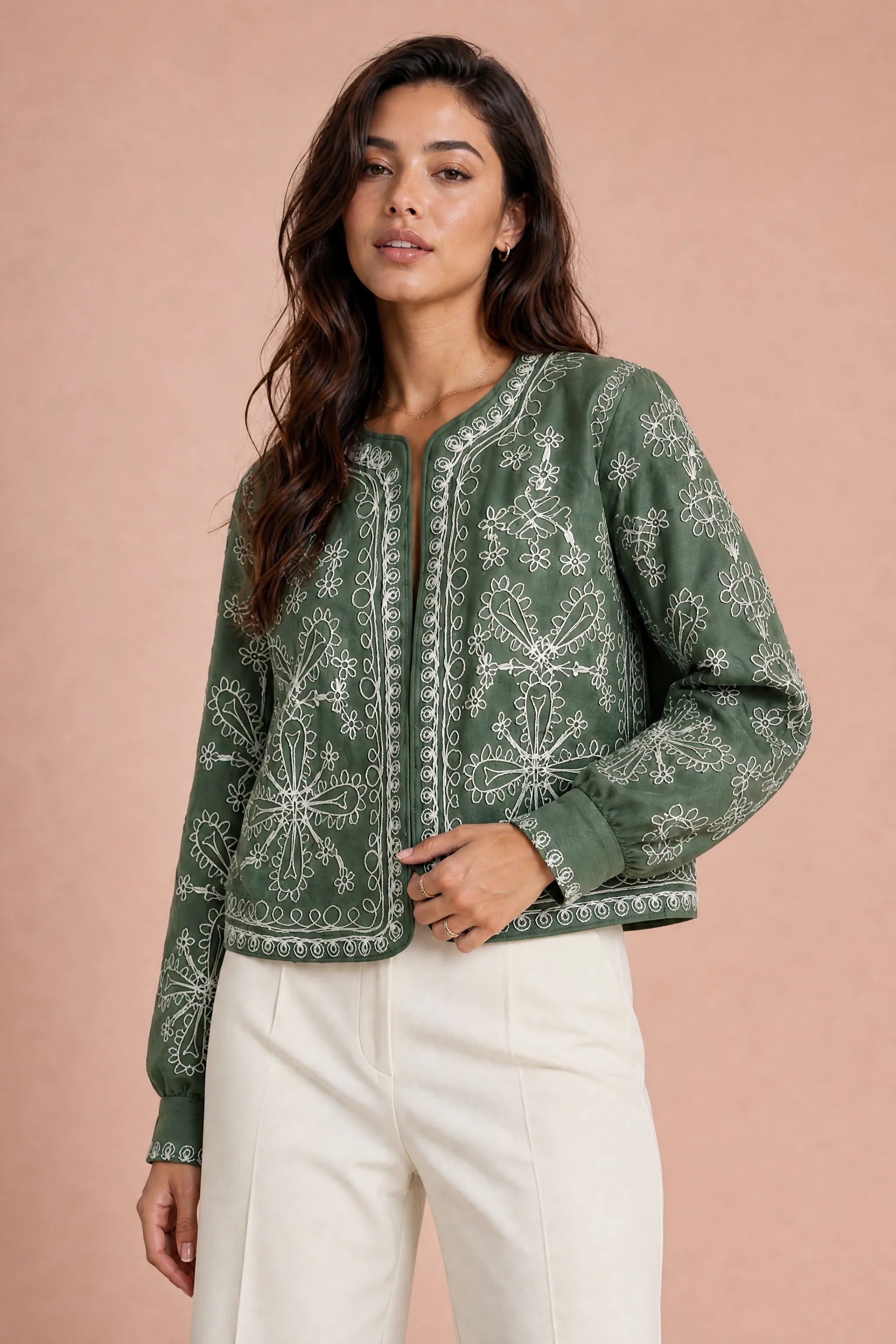 Veste matelassée verte imprimée | Vue rapprochée | Lounelle Paris