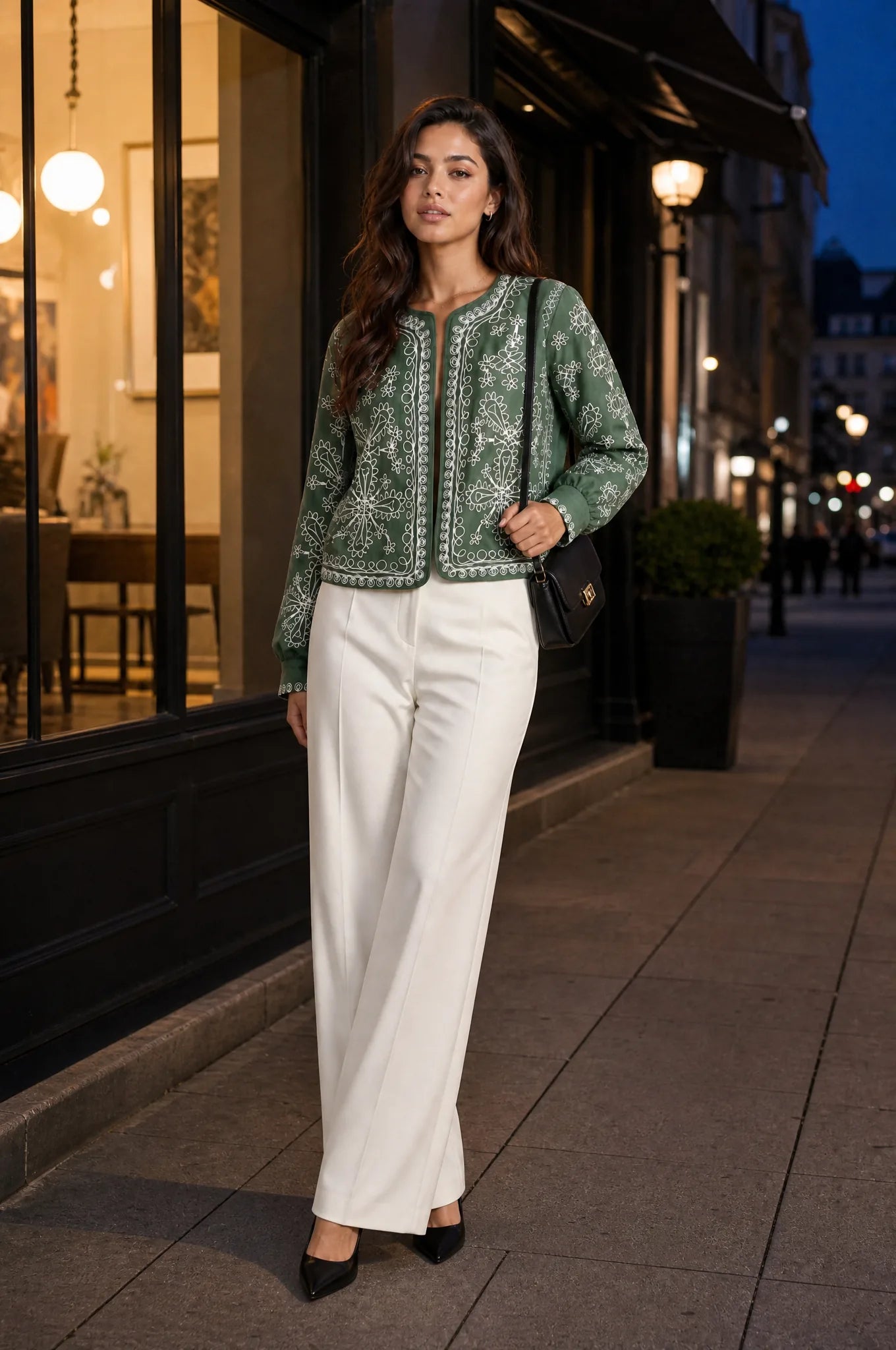Veste matelassée verte imprimée | Deuxième photo lifestyle | Lounelle Paris