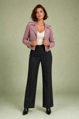 Asymmetric-Zip Suede Biker Jacket